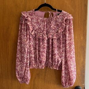 Aqua Paisley Ruffle Blouse in Pink